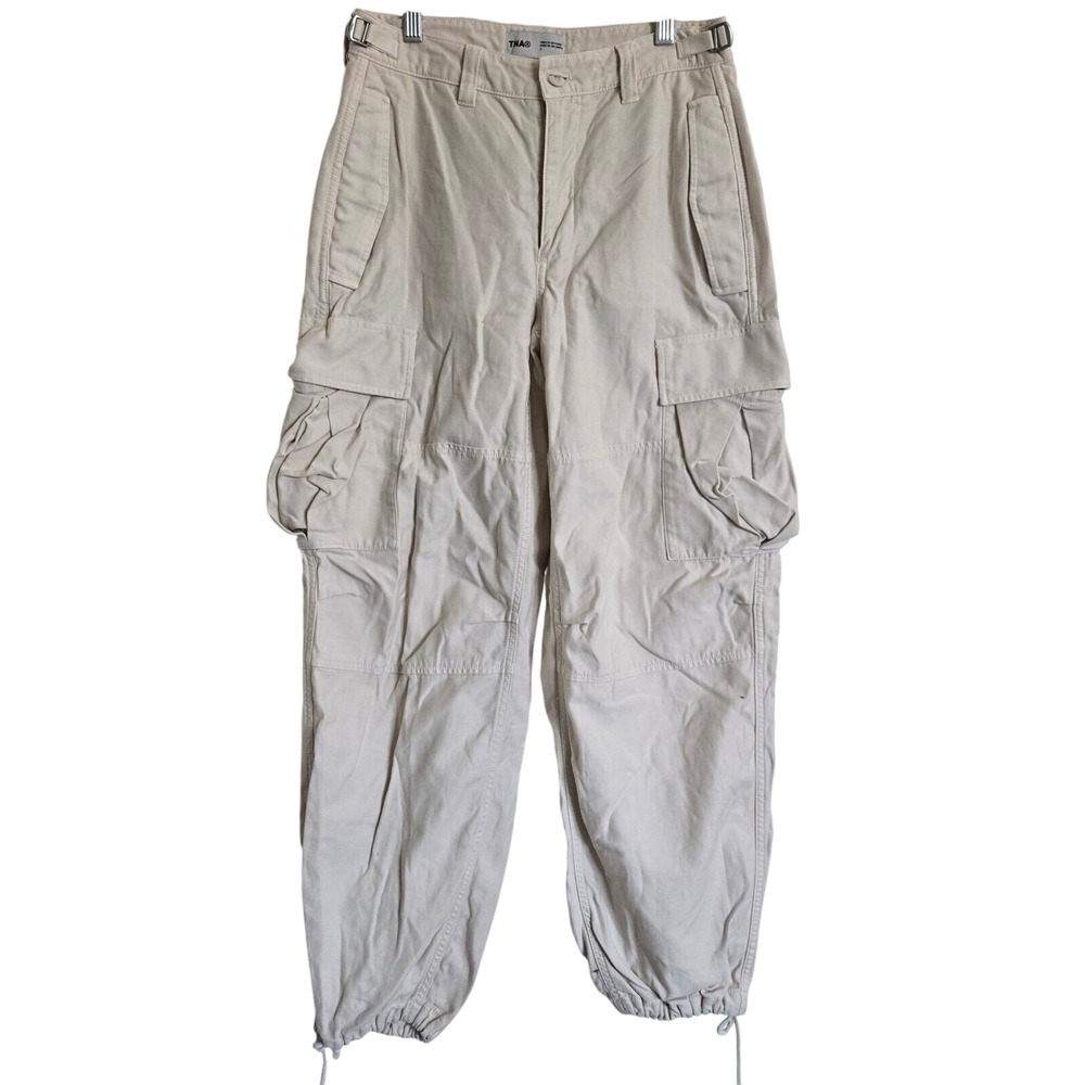 TNA Size 2 Sand Beige Cotton Cargo Pants with Adjustable Hem Y2K Utility Style‎